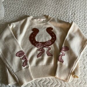Cream Sweater with Horseshoe Design